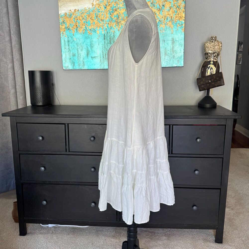 MagaSchoni 100% Linen Midi Dress Womens M Sleeveless Button Front Tiered Coastal - Picture 3 of 16